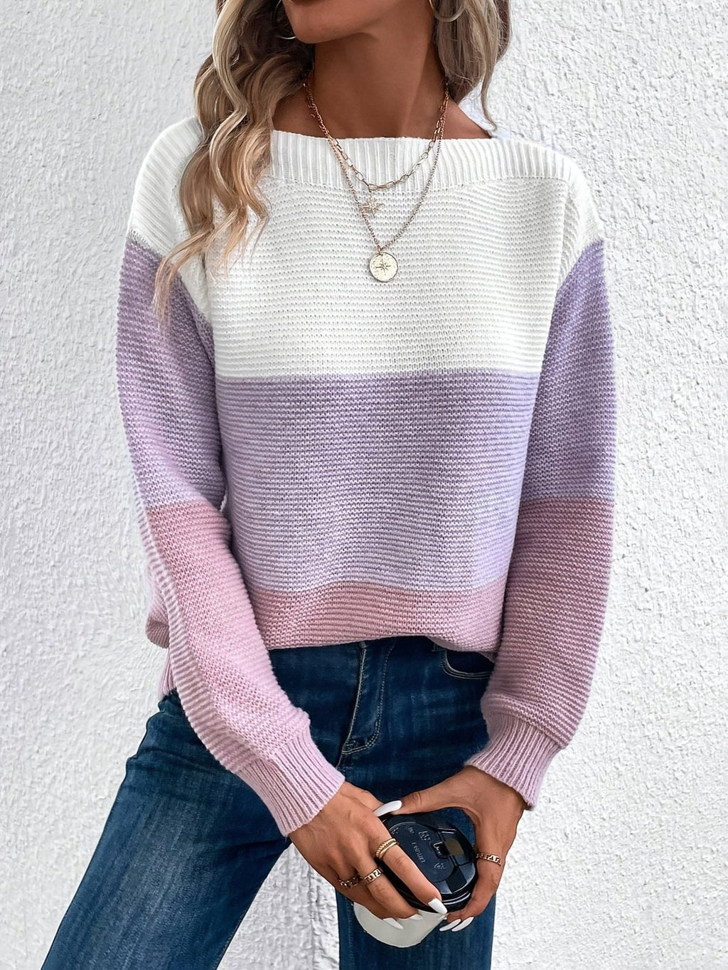 dames trui met colorblock en ronde hals