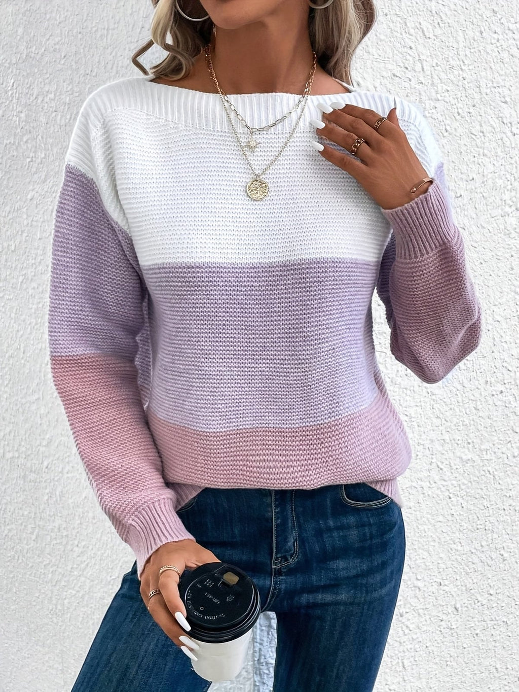dames trui met colorblock en ronde hals