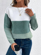 dames trui met colorblock en ronde hals in groen