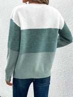 dames trui met colorblock en ronde hals in groen