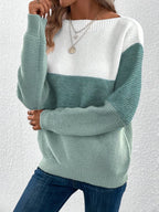 dames trui met colorblock en ronde hals in groen