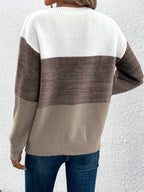 dames trui met colorblock en ronde hals in bruin