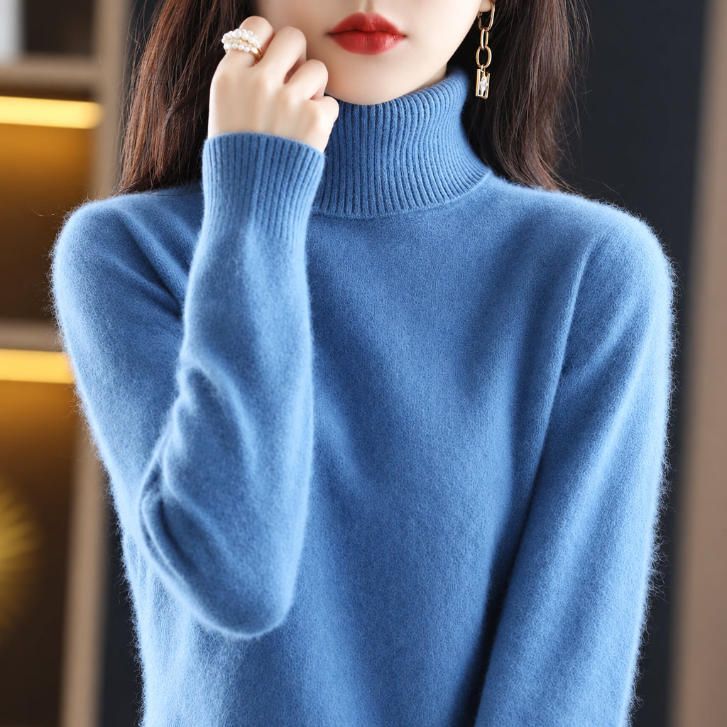 dames trui met coltrui in blauw