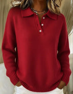 dames trui met polokraag en knoopsluiting in rood