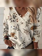 dames trui met v-hals en bloemenprint in crème bloemen
