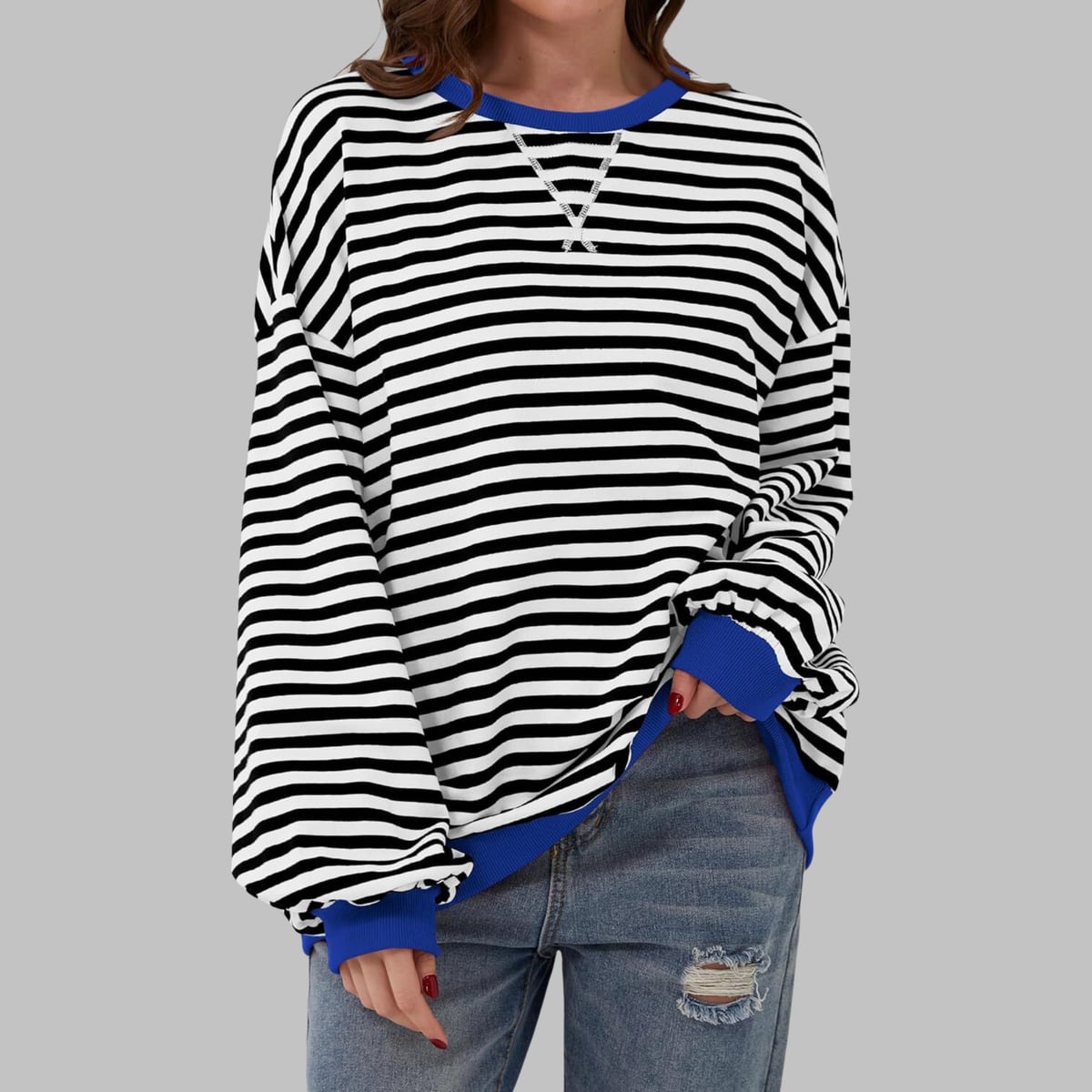dames trui oversized met gestreept patroon in zwart