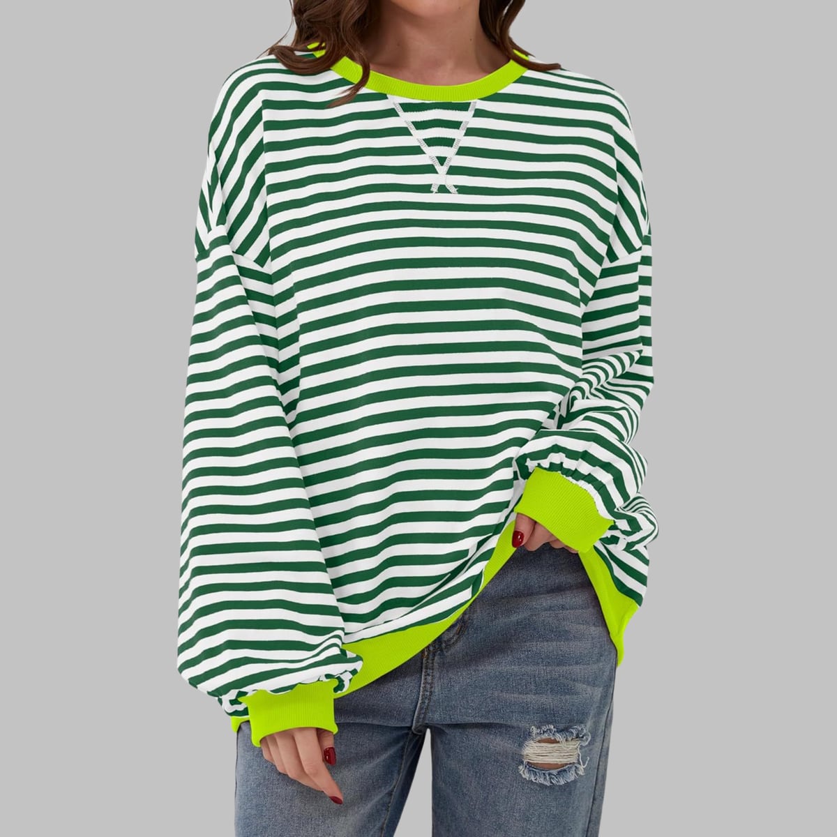dames trui oversized met gestreept patroon in groen