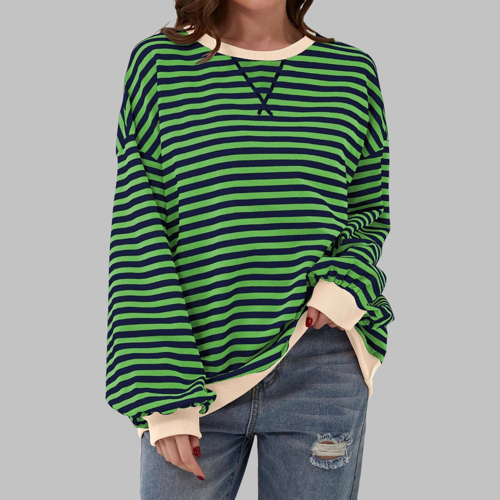 dames trui oversized met gestreept patroon in donkergroen