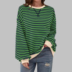 dames trui oversized met gestreept patroon in donkergroen