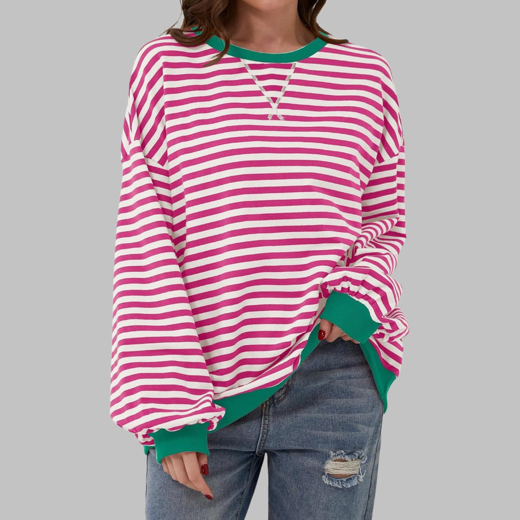 dames trui oversized met gestreept patroon in rozerood