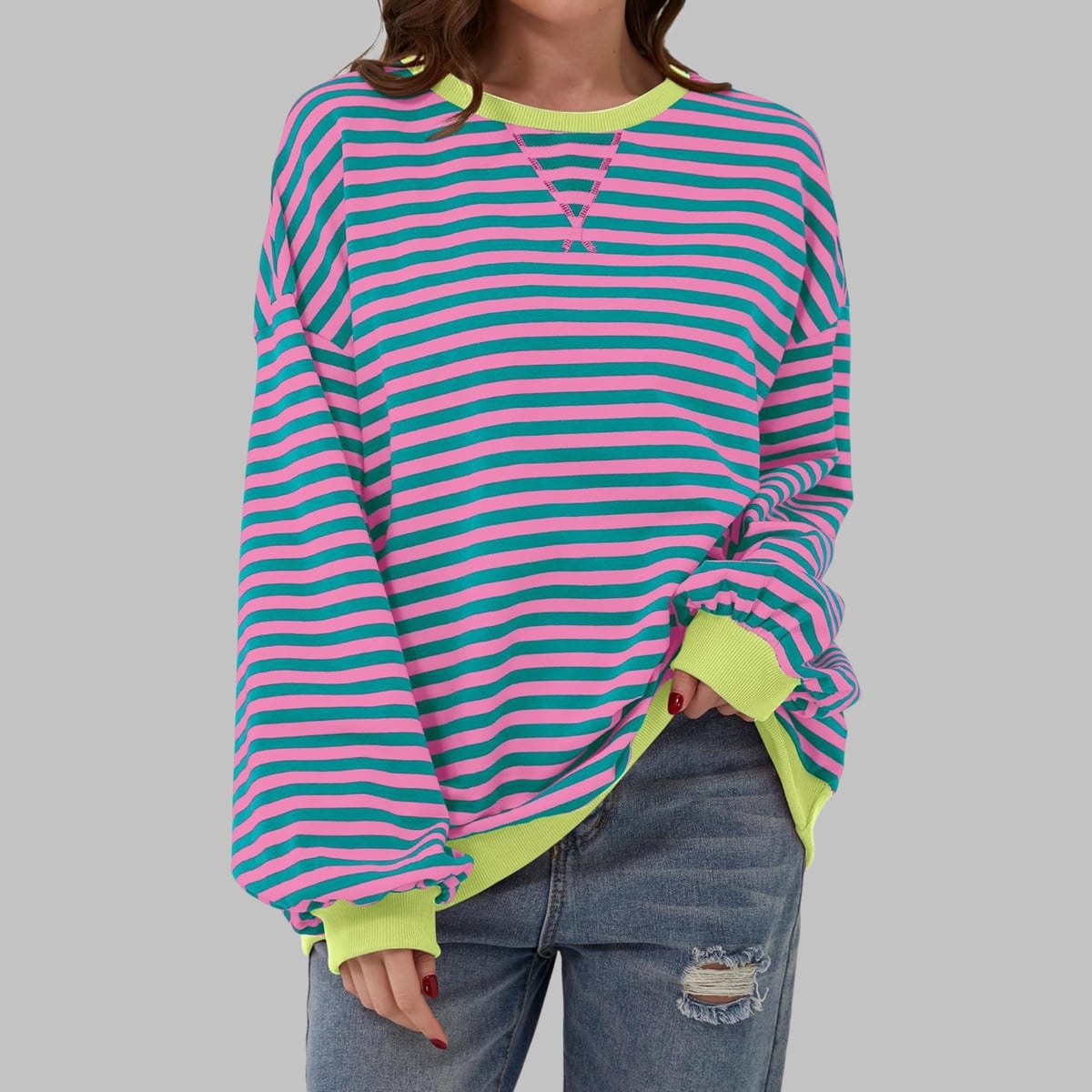 dames trui oversized met gestreept patroon in roze