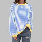 dames trui oversized met gestreept patroon in hemelsblauw