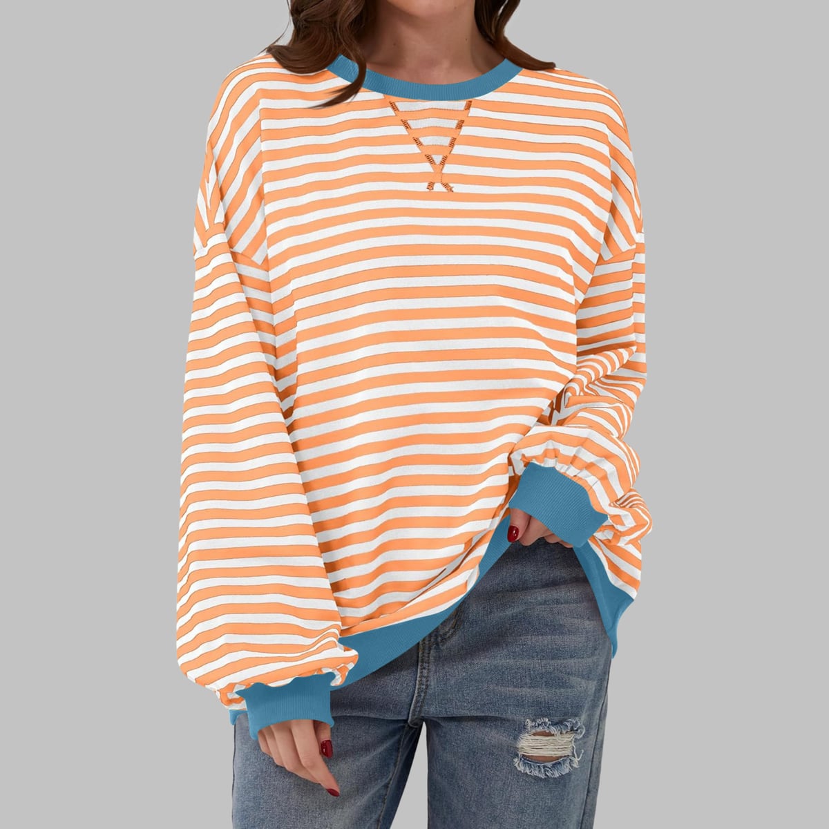 dames trui oversized met gestreept patroon in oranje