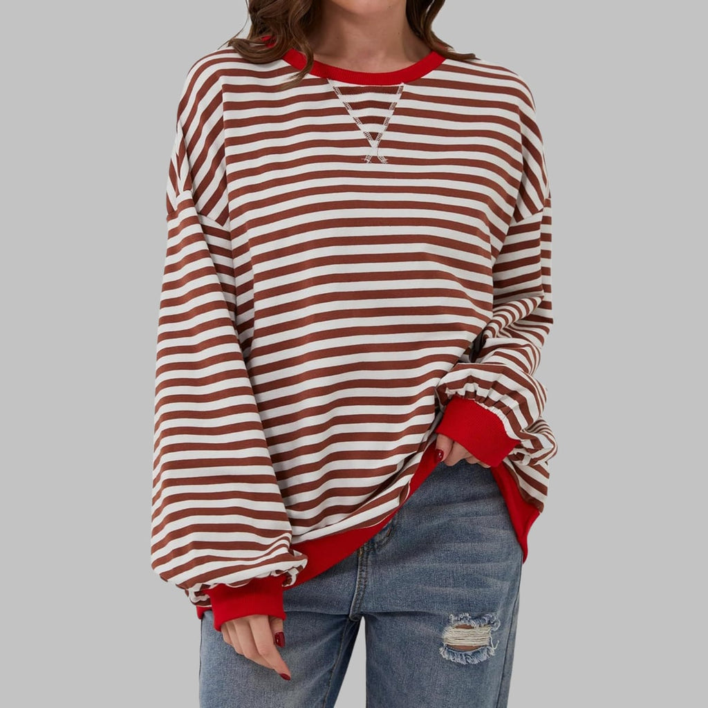 dames trui oversized met gestreept patroon in rood