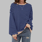 dames trui oversized met gestreept patroon in blauw
