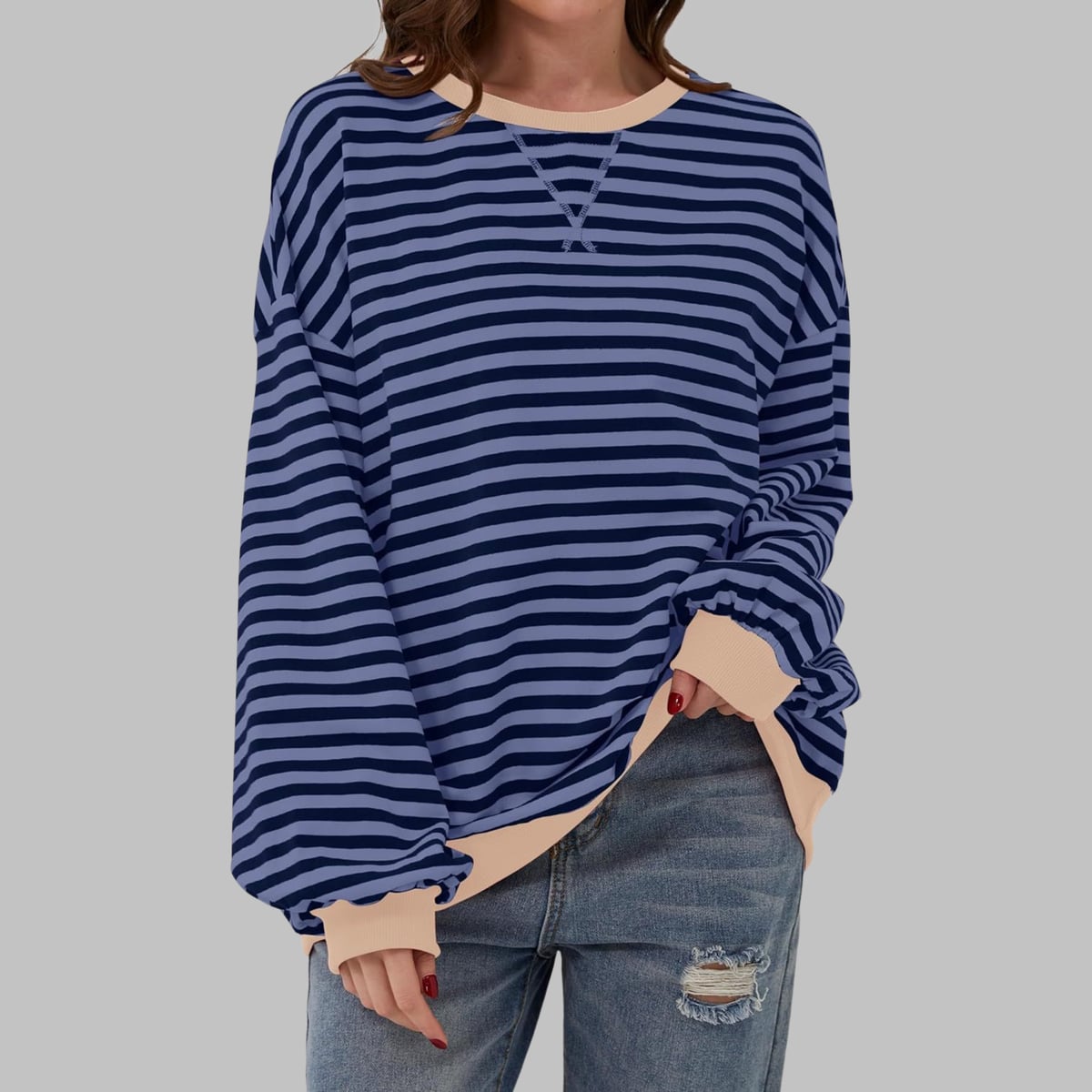 dames trui oversized met gestreept patroon in blauw