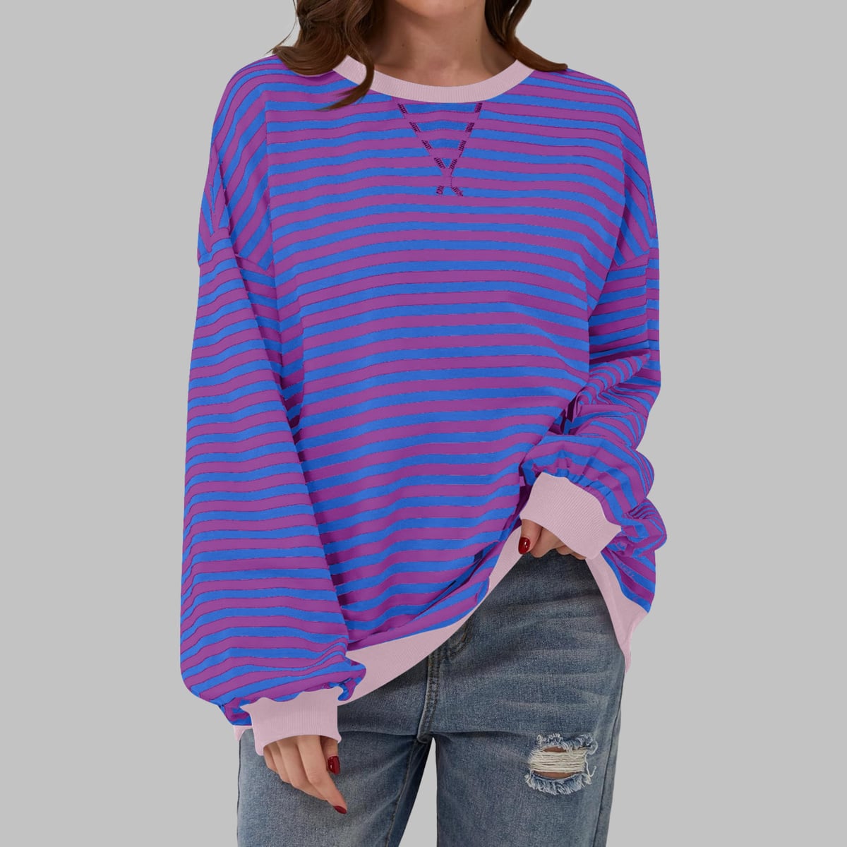 dames trui oversized met gestreept patroon in paars