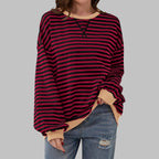 dames trui oversized met gestreept patroon in bordeaux