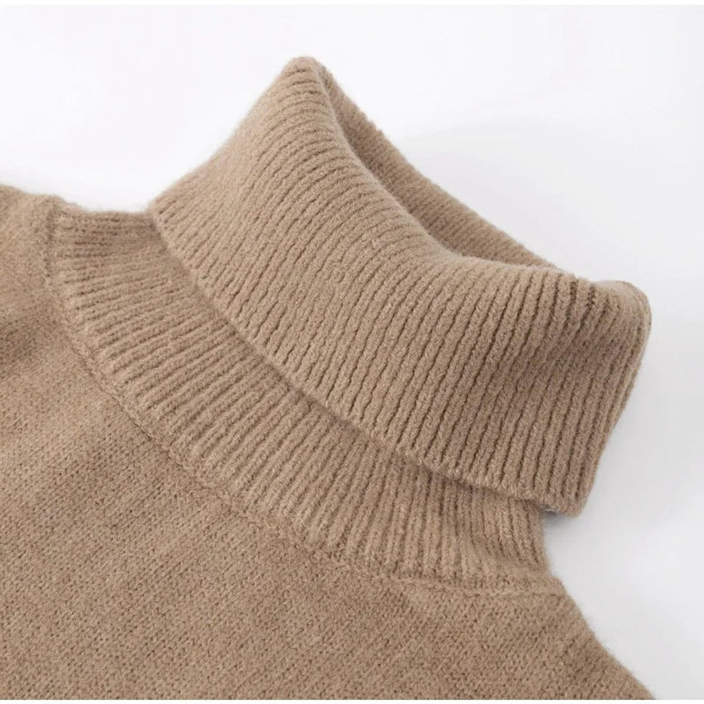 dames trui oversized met rolkraag in koffie