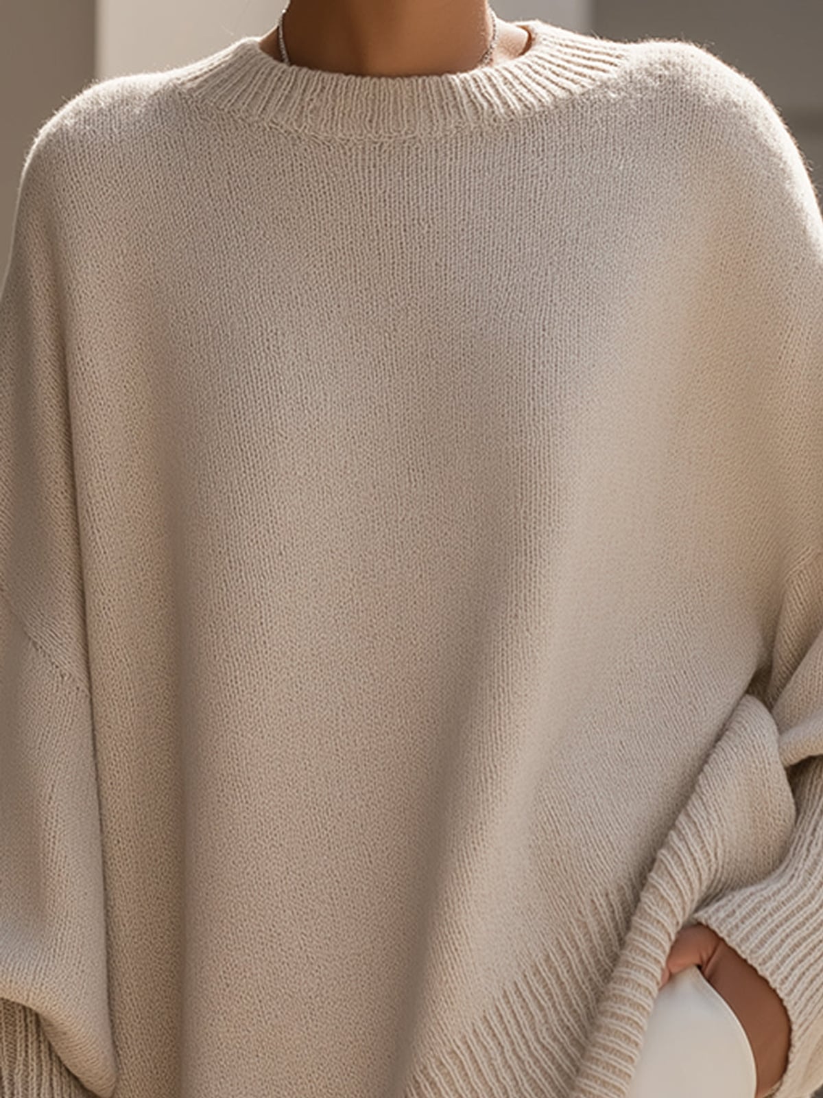dames trui oversized met ronde hals in beige
