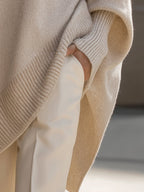 dames trui oversized met ronde hals in beige