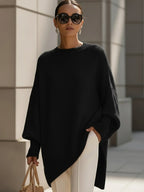 dames trui oversized met ronde hals in zwart