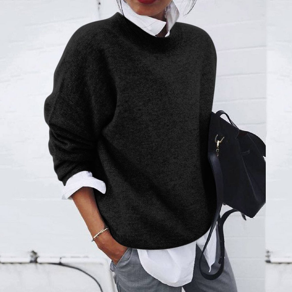 dames trui oversized met ronde hals in kleur in zwart