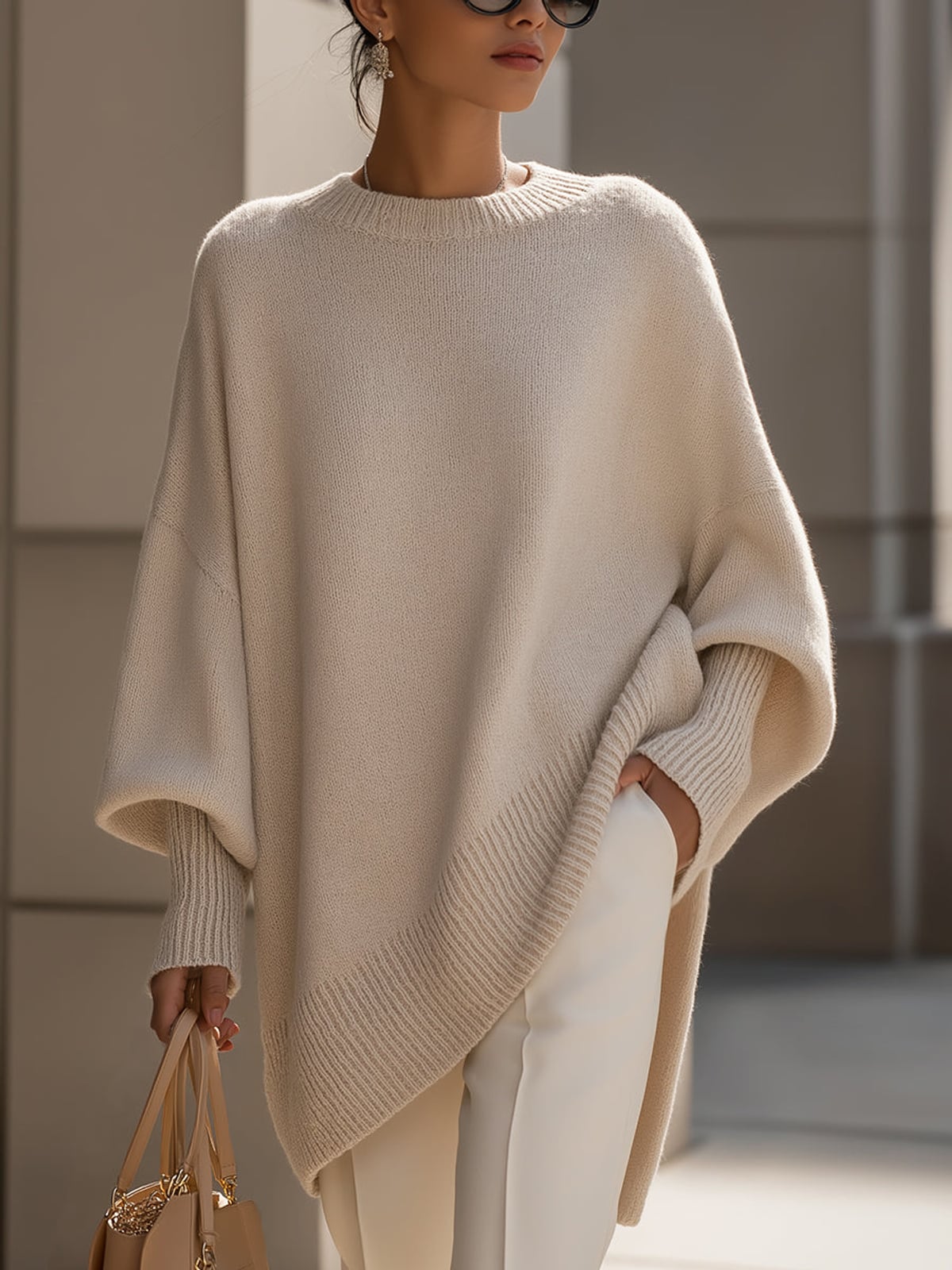 dames trui oversized met vleermuismouwen in beige (bijna uitverkocht)
