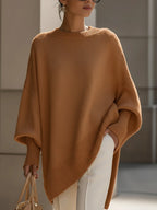 dames trui oversized met vleermuismouwen in bruin