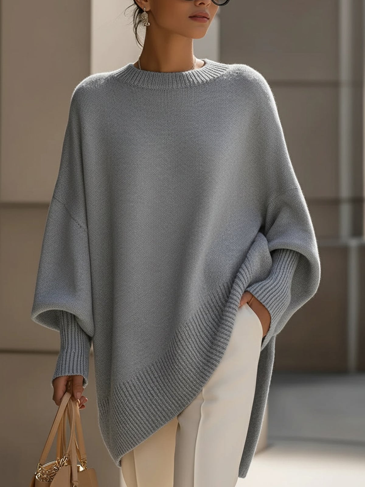 dames trui oversized met vleermuismouwen in grijs