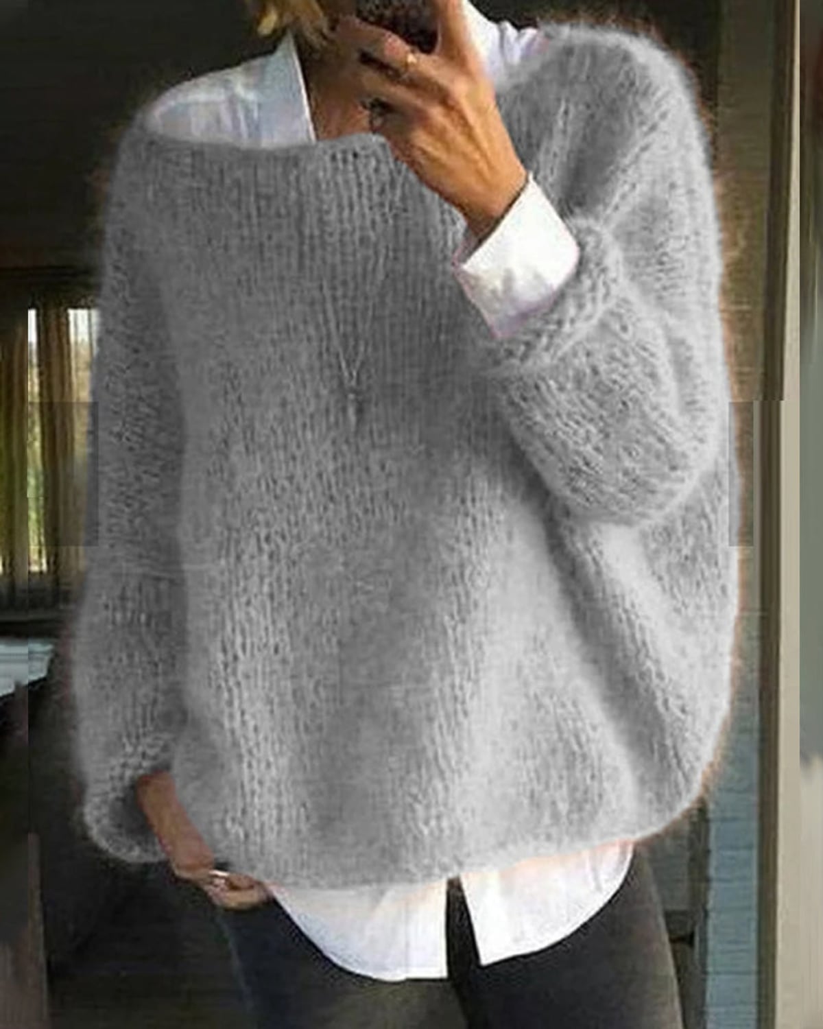dames trui renate oversized met ronde hals in grijs