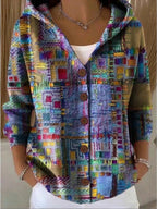 dames vest met capuchon en knoopsluiting in paars