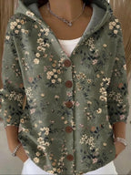 dames vest met capuchon en knoopsluiting in donkergroen