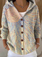 dames vest met capuchon en knoopsluiting in lichtgeel