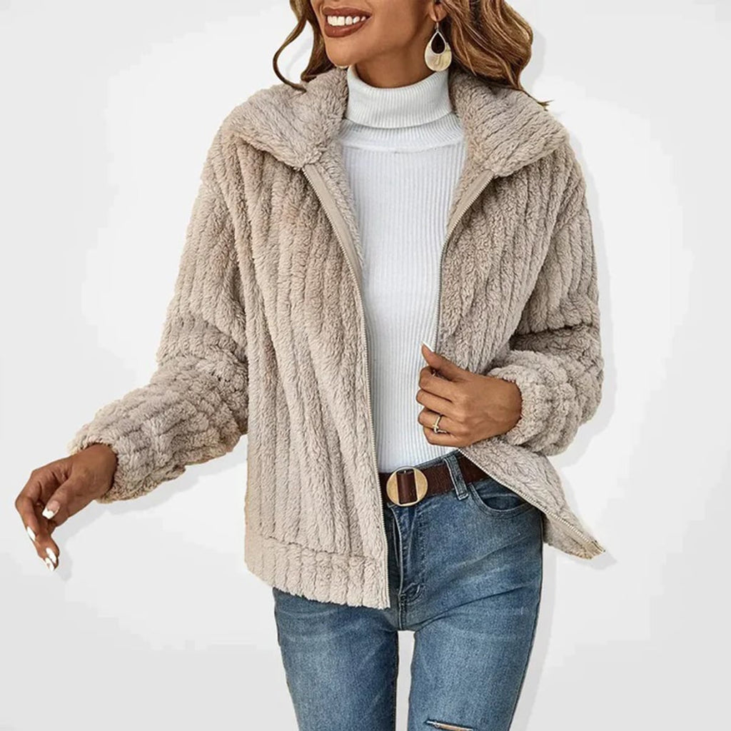 dames vest met rits en staande kraag in beige