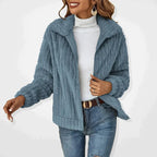 dames vest met rits en staande kraag in blauw