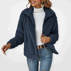 dames vest met rits en staande kraag in marine