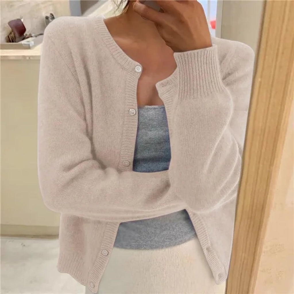 dames vest met ronde hals en knoopsluiting in beige