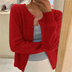 dames vest met ronde hals en knoopsluiting in rood