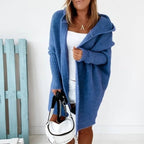 dames vest oversized met capuchon in blauw