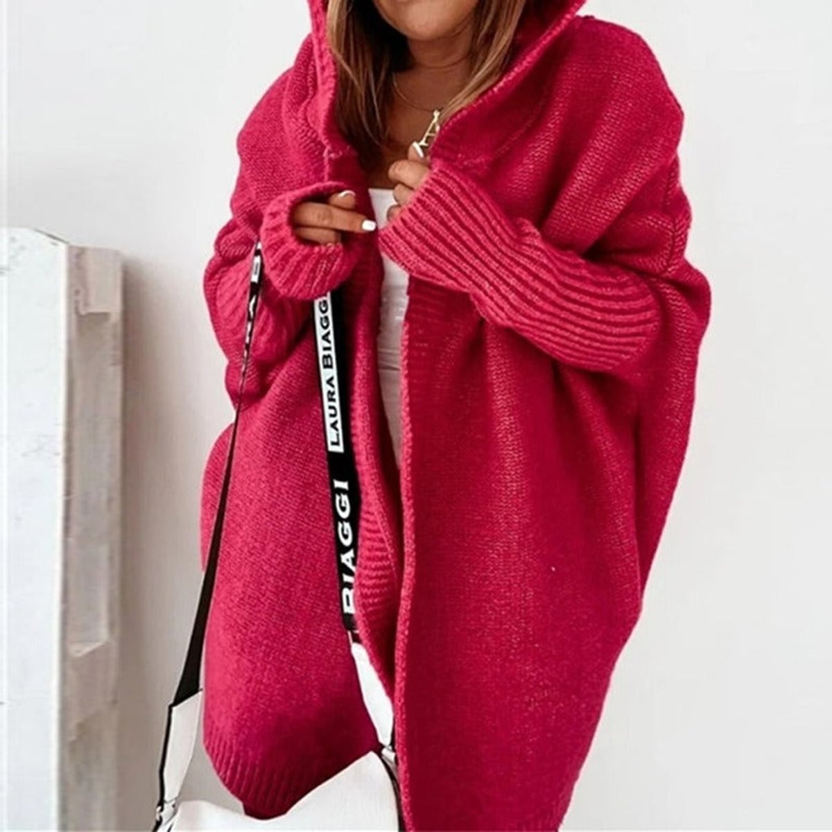 dames vest oversized met capuchon in rood