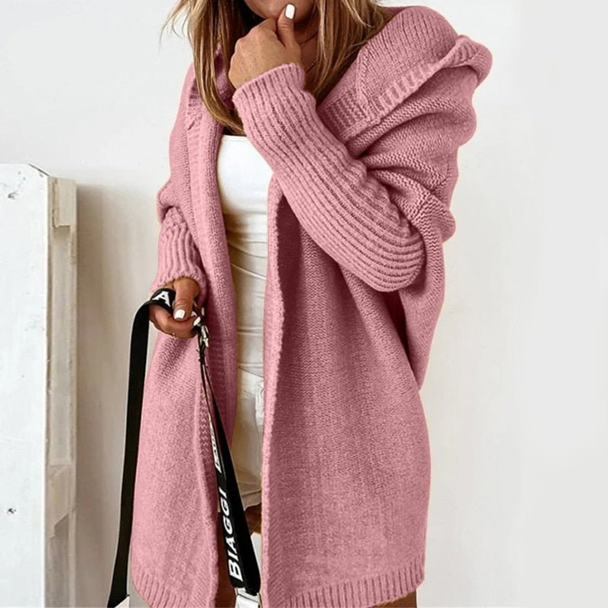 dames vest oversized met capuchon in roze