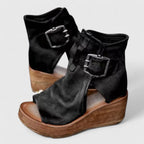 dames wedge sandalen met gesp in zwart
