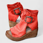 dames wedge sandalen met gesp in rood