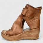 dames wedge sandalen met gesp in bruin