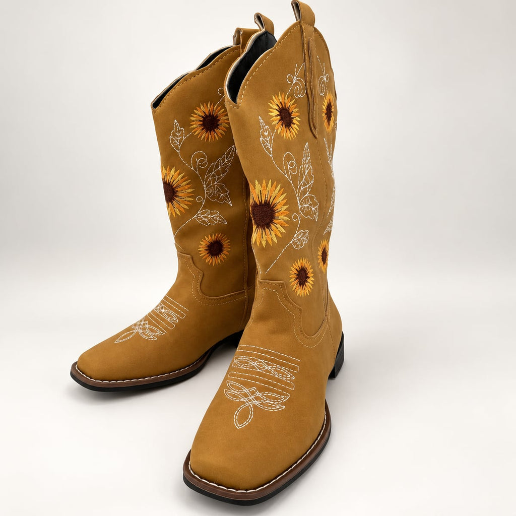 dames western cowboylaarzen met bloemborduursel in khaki