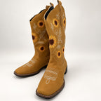 dames western cowboylaarzen met bloemborduursel in khaki