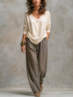 dames wide leg broek met elastische taille