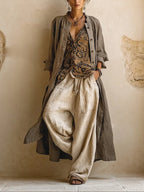 dames wide leg broek met trekkoord taille bruin
