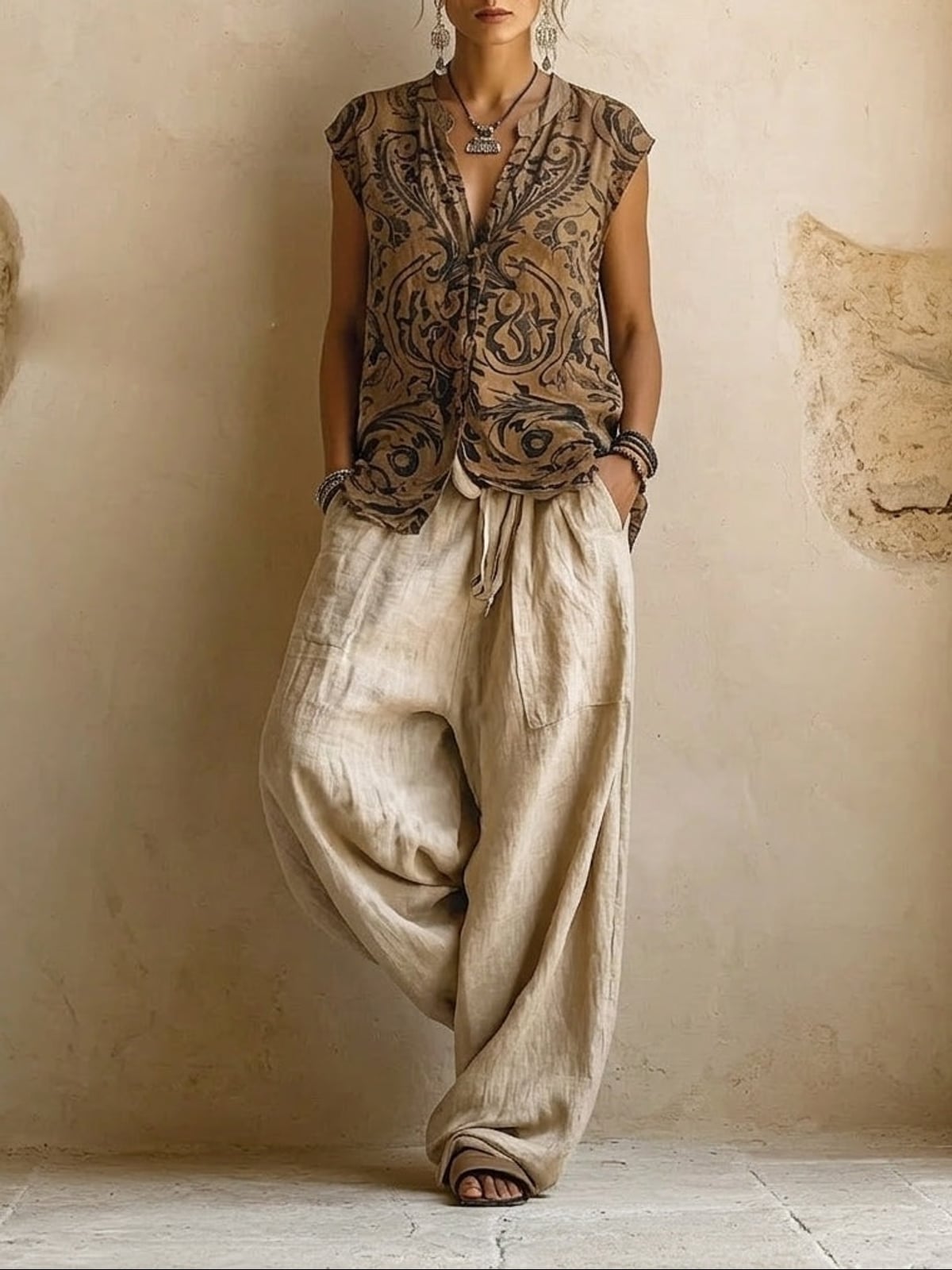dames wide leg broek met trekkoord taille